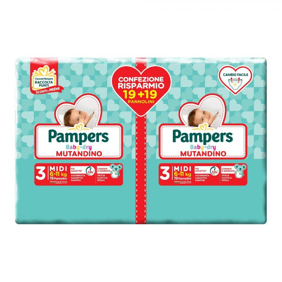 Pampers Baby  Dry Mutanda Duo Dwct Midi - 38pezzi