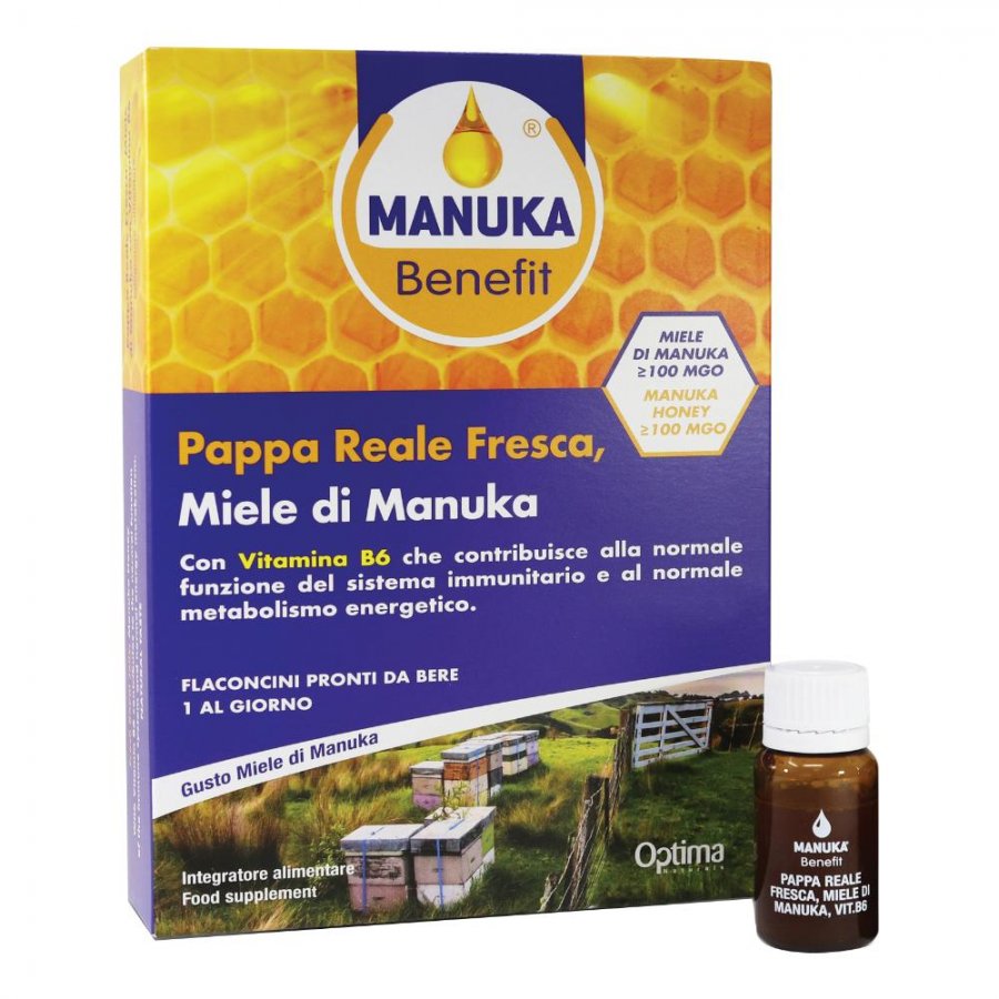 Pappa Reale Manuka Benefit con Vitamina B6 - 10 Flaconcini - Sistema Immunitario e Metabolismo