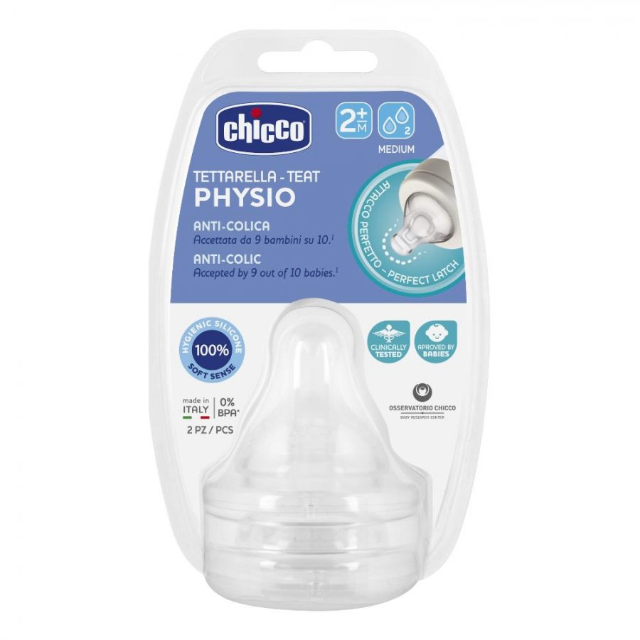 Chicco Tettarella 2 Pezzi Perfect 5 Silicone 2 Fori 2 Mesi+ - Accoglienza Perfetta per l'Alimentazione del Tuo Bambino