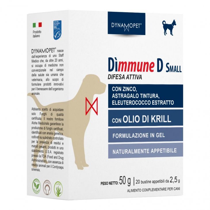 Dìmmune D Small Difesa Attiva Alimento Complementare Per Cani 20 Bustine da 2,5g - Sostegno Immunitario per Cani di Piccola Taglia