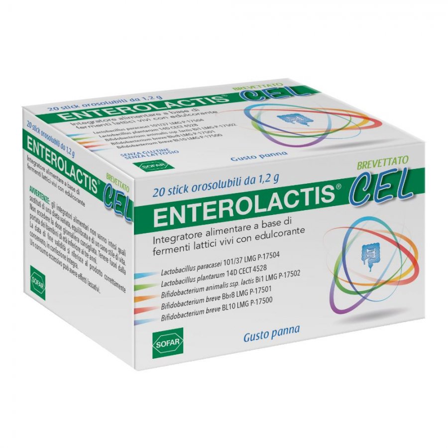 Enterolactis Cel 20 Stick Orosolubili da 1,2g Gusto Panna - Integratore Probiotico per il Benessere Intestinale