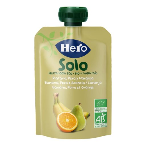 Hero, Solo Frutta Frullata Banana, Pera e Arancia Biologiche, 100 g