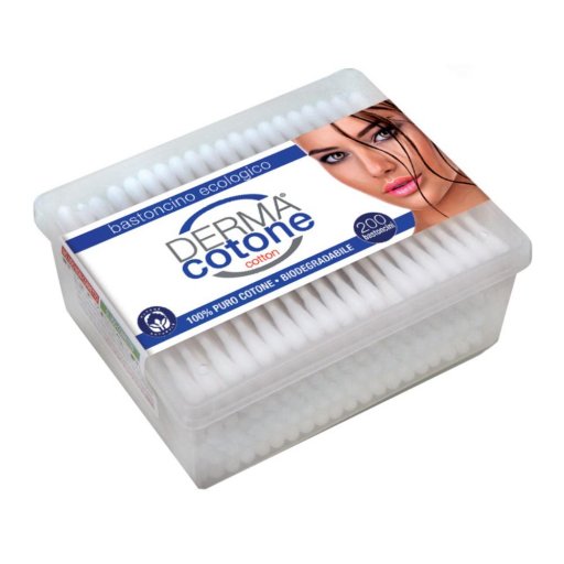Dermacotone Bastoncini Ovattati Biodegradabili, 200 Pezzi – Bastoncini Ecologici con Cotone 100%