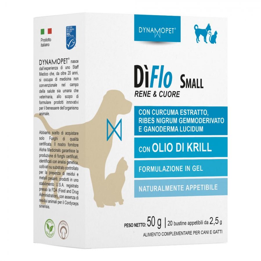 Diflo Small Rene e Cuori Alimento Complementare per Cani 20 Bustine da 2,5g - Supporto Nutrizionale per Cani di Piccola Taglia