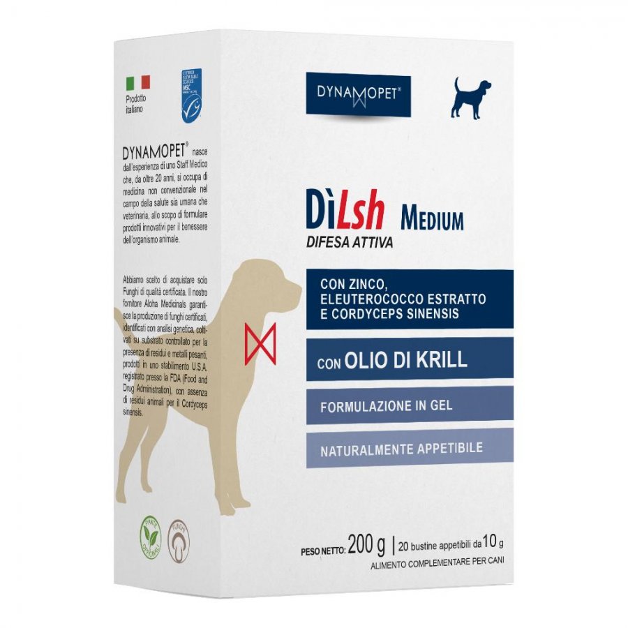 Dilsh Medium Difesa Attiva Alimento Complementare Per Cani 20 Bustine da 10g - Rafforza il sistema immunitario del tuo cane