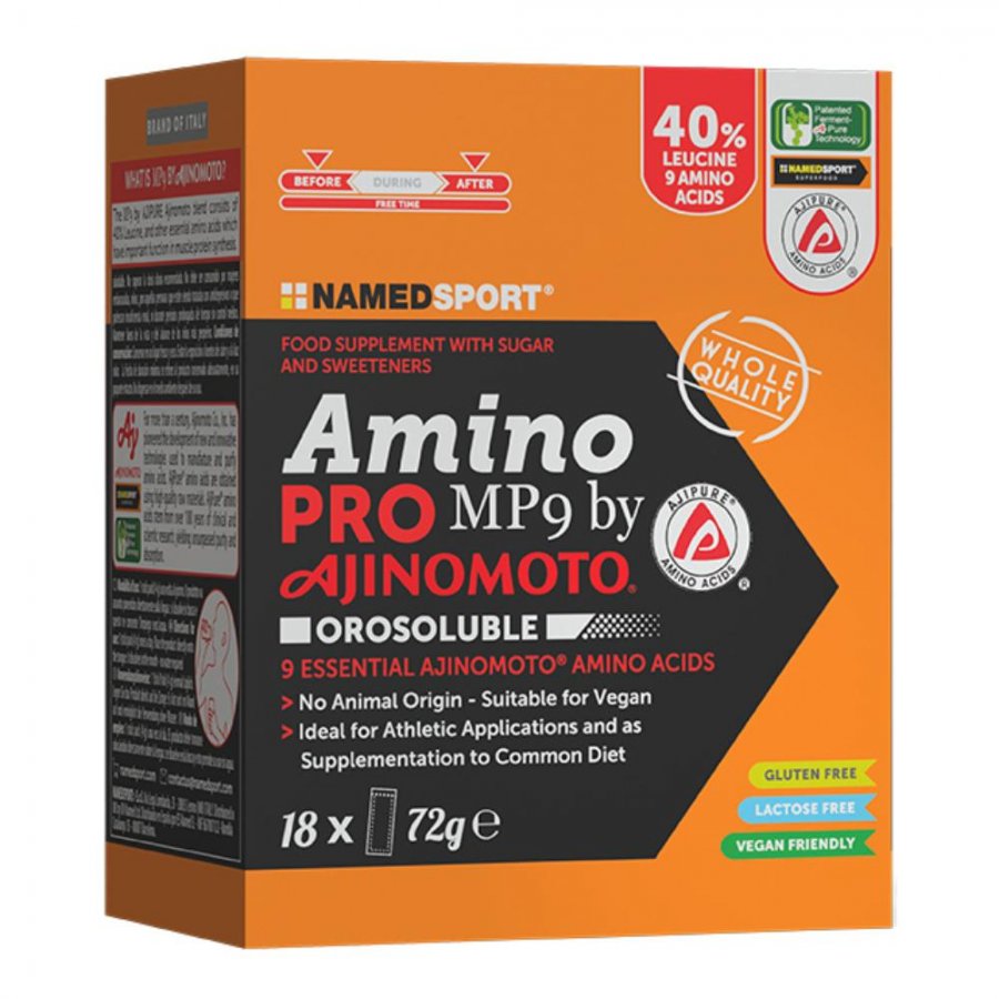 NAMED SPORT - AMINOPRO MP9 AJINOMOTO 18 STICK - Integratore di Aminoacidi Essenziali per il Potenziamento delle Prestazioni Sportive
