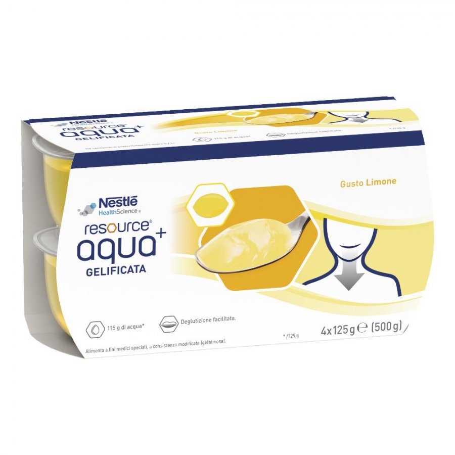 Nestlé Resource Aqua + Lemon Acqua Gelificata 4x125g - Integratore Alimentare a Base di Acqua Gelificata con Limone