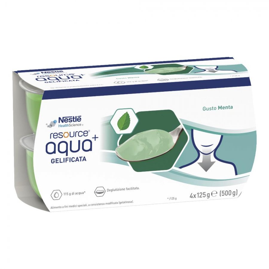 Nestlé - Resource Aqua+ Gelificata Menta 4x125g - Gelificante Alimentare per Idratazione e Gusto