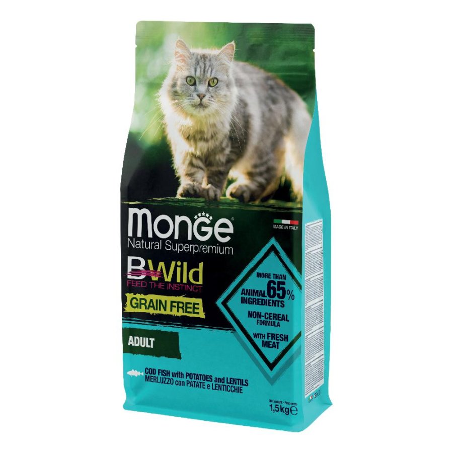 Monge BWild Merluzzo con Patate e Lenticchie Grain Free Adult Cat, 1,5 kg Monge BWild Merluzzo con Patate e Lenticchie Grain Free Adult Cat, 1,5 kg