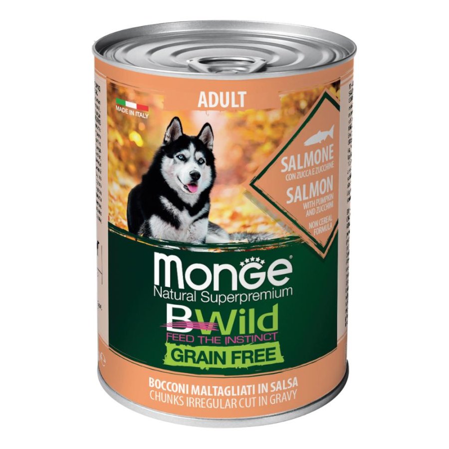MONGE CANE BWILD GRAIN FREE GRAVY (IN SALSA) ADULT SALMONE 400GR (lattina)