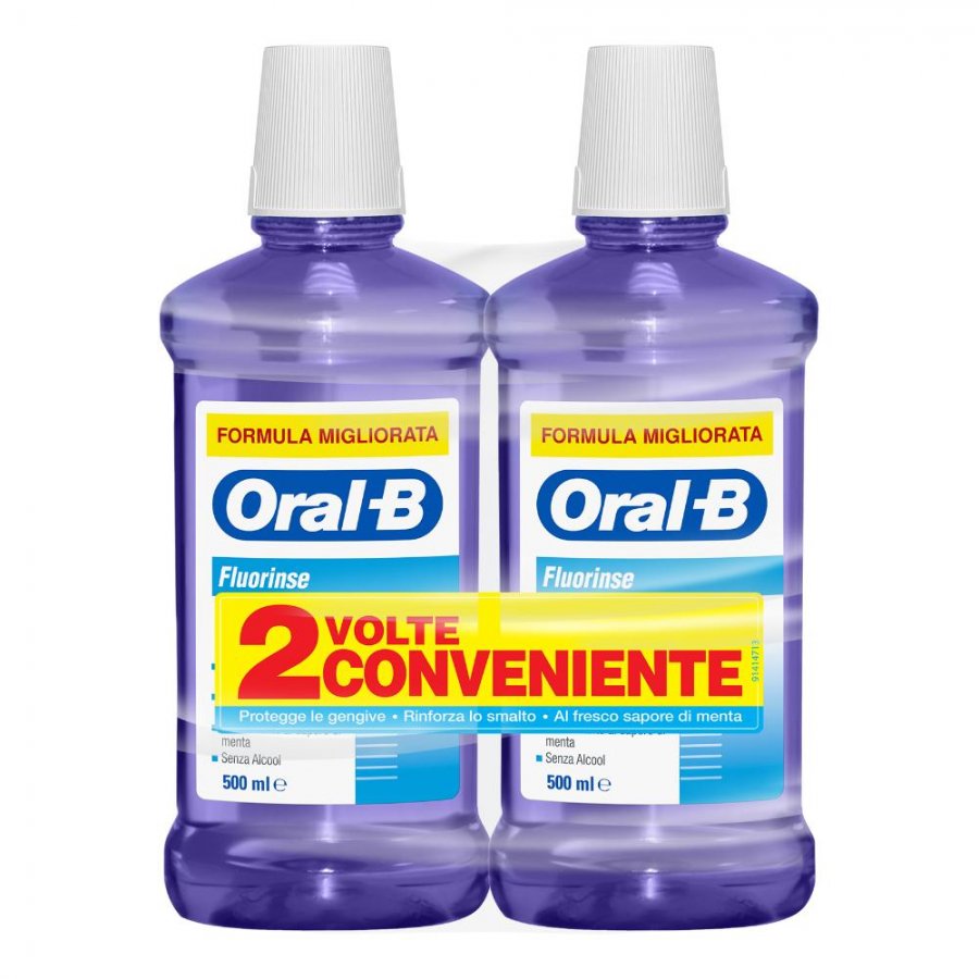 Oral-B - Fluorinse Bipacco 2x500ml, Collutorio con Fluoro per la Cura Orale