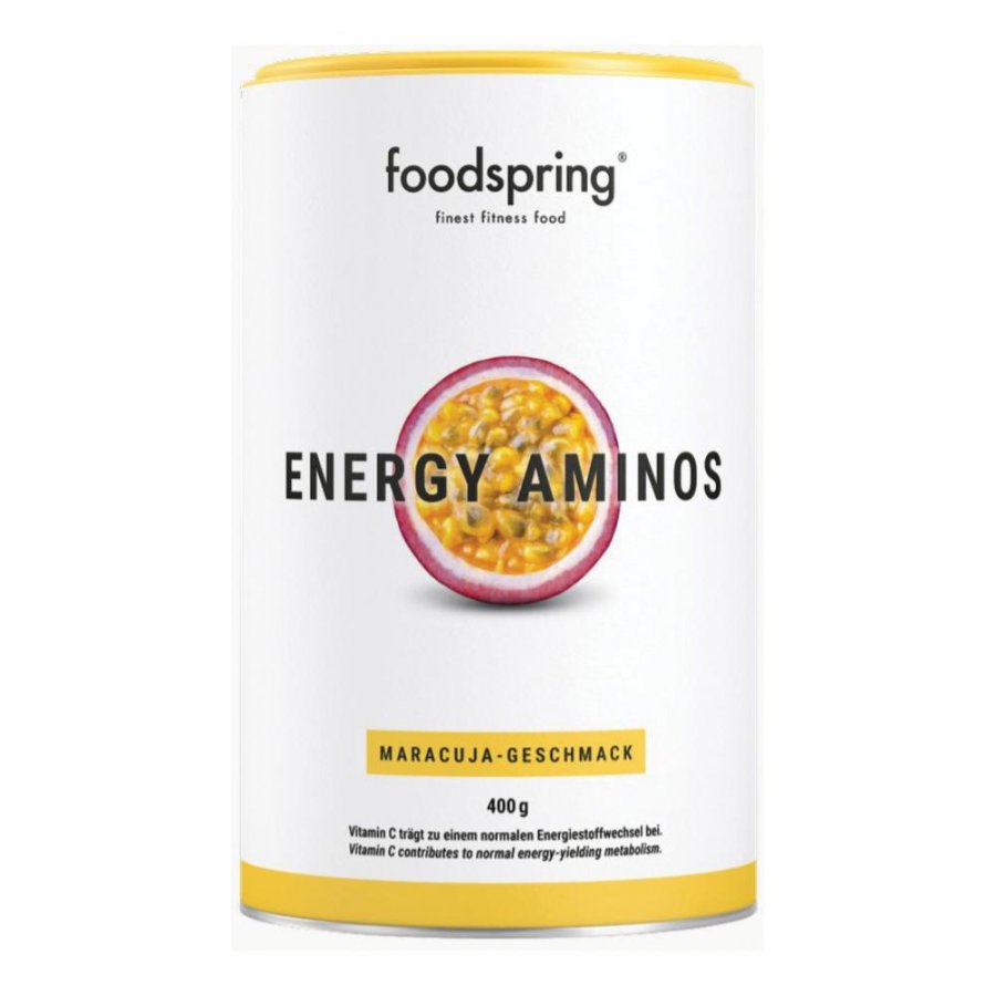 Foodspring Energy Aminos 400g Gusto Maracuja - Integratore Pre-Allenamento con Aminiacidi, Caffeina e Vitamine