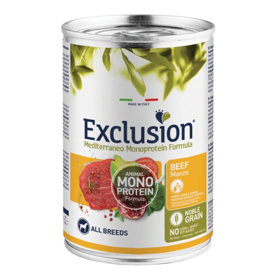 EXCLUSION CANE MEDITERRANEO MONOPROTEICO NOBLE GRAIN ALL BREEDS ADULT MANZO 400GR (lattina)