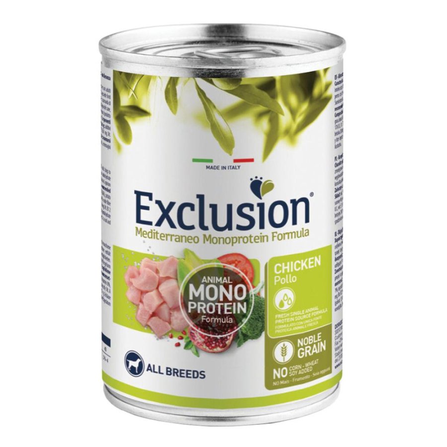 EXCLUSION CANE MEDITERRANEO MONOPROTEICO NOBLE GRAIN ALL BREEDS ADULT POLLO 400GR (lattina)