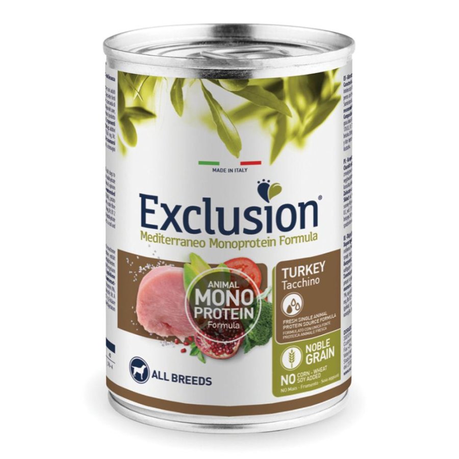 EXCLUSION CANE MEDITERRANEO MONOPROTEICO NOBLE GRAIN ALL BREEDS ADULT TACCHINO 400GR (lattina)