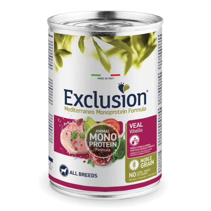 EXCLUSION CANE MEDITERRANEO MONOPROTEICO NOBLE GRAIN ALL BREEDS ADULT VITELLO 400GR (lattina)