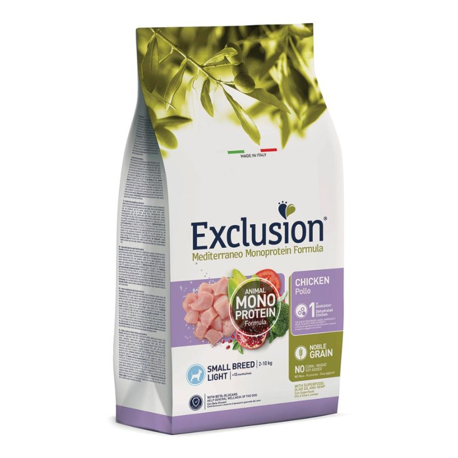 EXCLUSION CANE MEDITERRANEO MONOPROTEICO NOBLE GRAIN SMALL BREED LIGHT ADULT POLLO 500GR