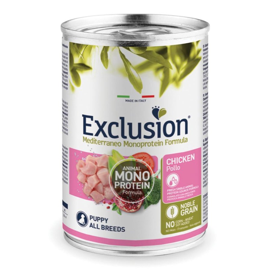 EXCLUSION CANE MEDITERRANEO MONOPROTEICO NOBLE GRAIN ALL BREEDS PUPPY POLLO 400GR (lattina)