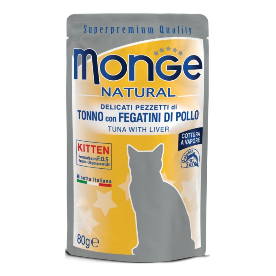 MONGE GATTO NATURAL KITTEN TONNO FEGATINI 80GR (bustina)