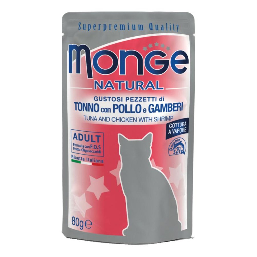 MONGE GATTO NATURAL ADULT TONNO POLLO GAMBERETTI 80GR (bustina)