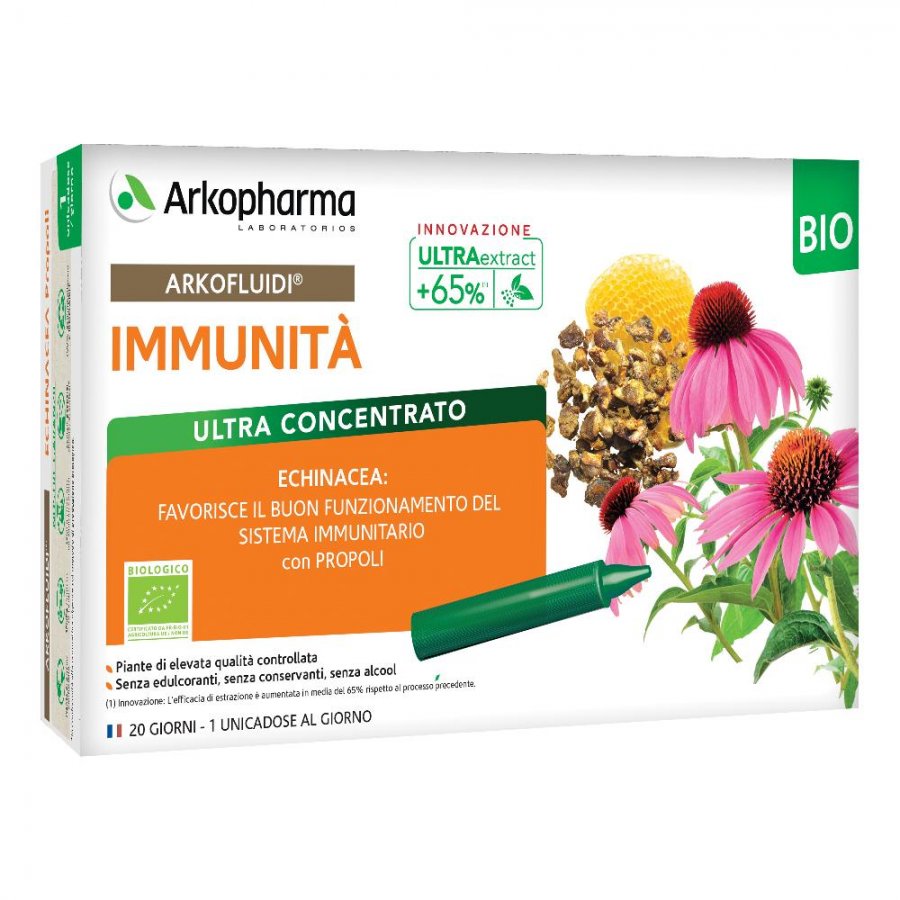Arkopharma Arkofluidi Immunità Integratore per Difese Immunitarie 20 flaconi - Echinacea e Propoli