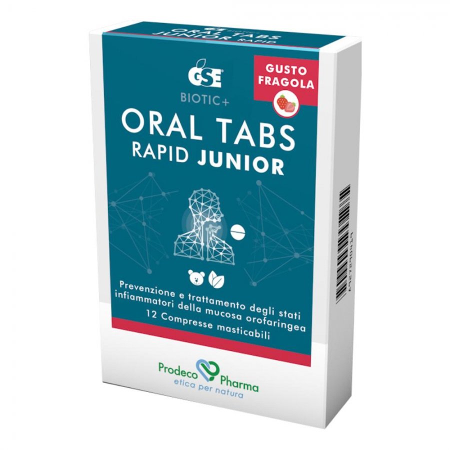 GSE Oral Tabs Rapid Junior Gusto Fragola 12 Compresse - Soluzione Naturale per I Sintomi Orofaringei nei Bambini