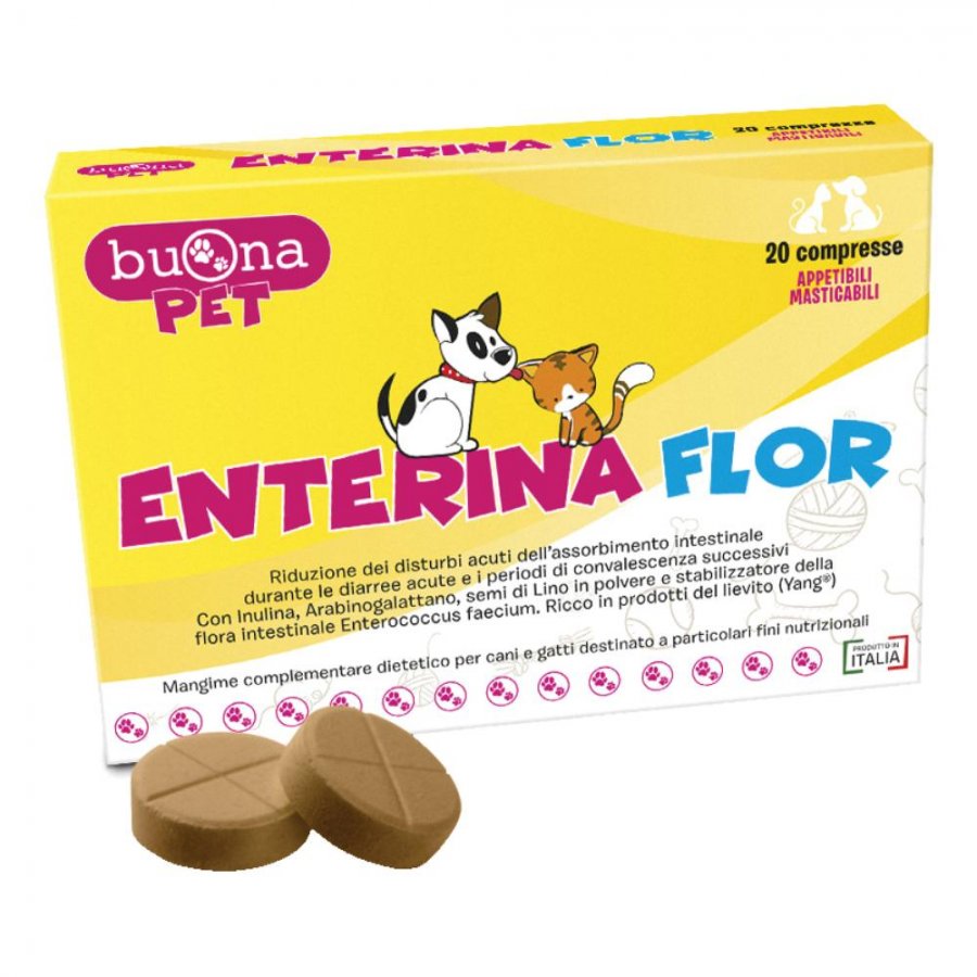 Enterina Flor Mangime Complementare - 20 Compresse per Cani e Gatti - Supporto Digestivo e Intestinale