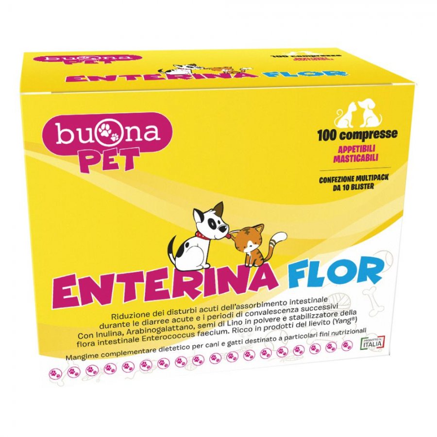 Enterina Flor Mangime Complementare - 100 Compresse per Cani e Gatti - Supporto Digestivo e Intestinale