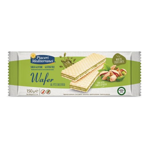 Piaceri Mediterranei Wafer Pistacchio 150g - Snack Croccante al Pistacchio Senza Glutine