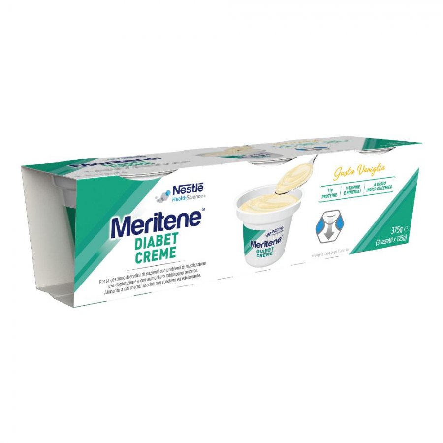 Nestlé Meritene Diabet Crema Vaniglia 3x125g - Crema Nutrizionale per il Controllo del Diabete