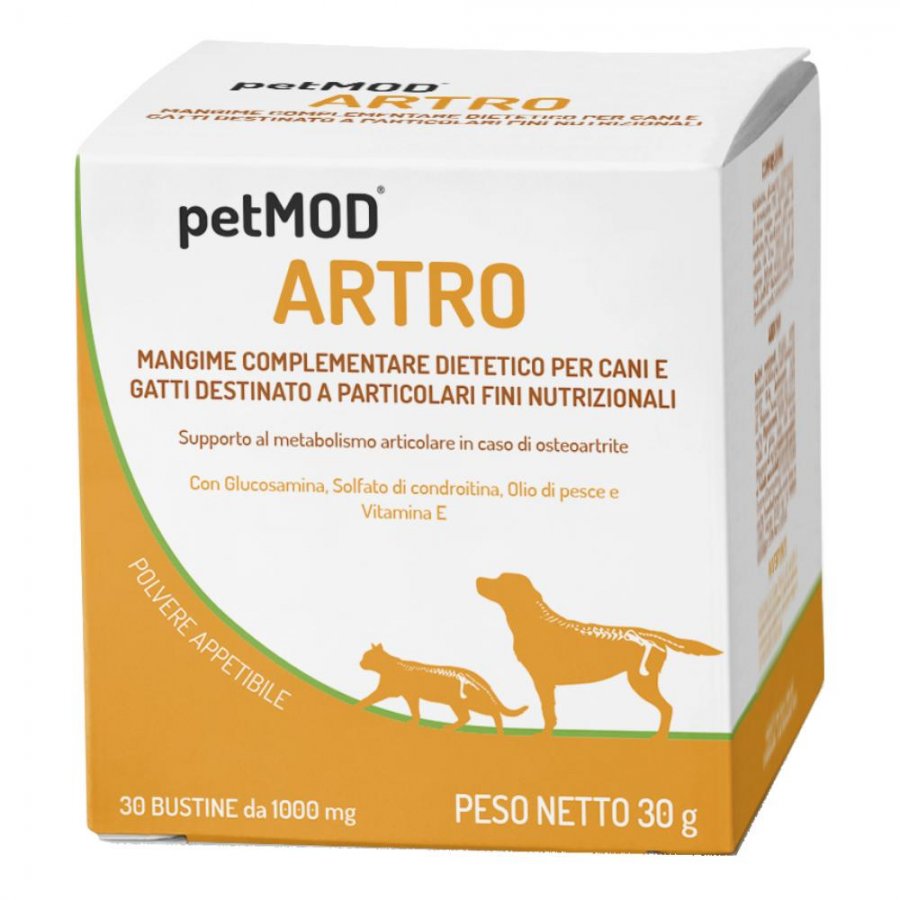 Petmod Artro Mangime Complementare per Supporto Metabolismo Articolare Cani 30 Bustine da 1g