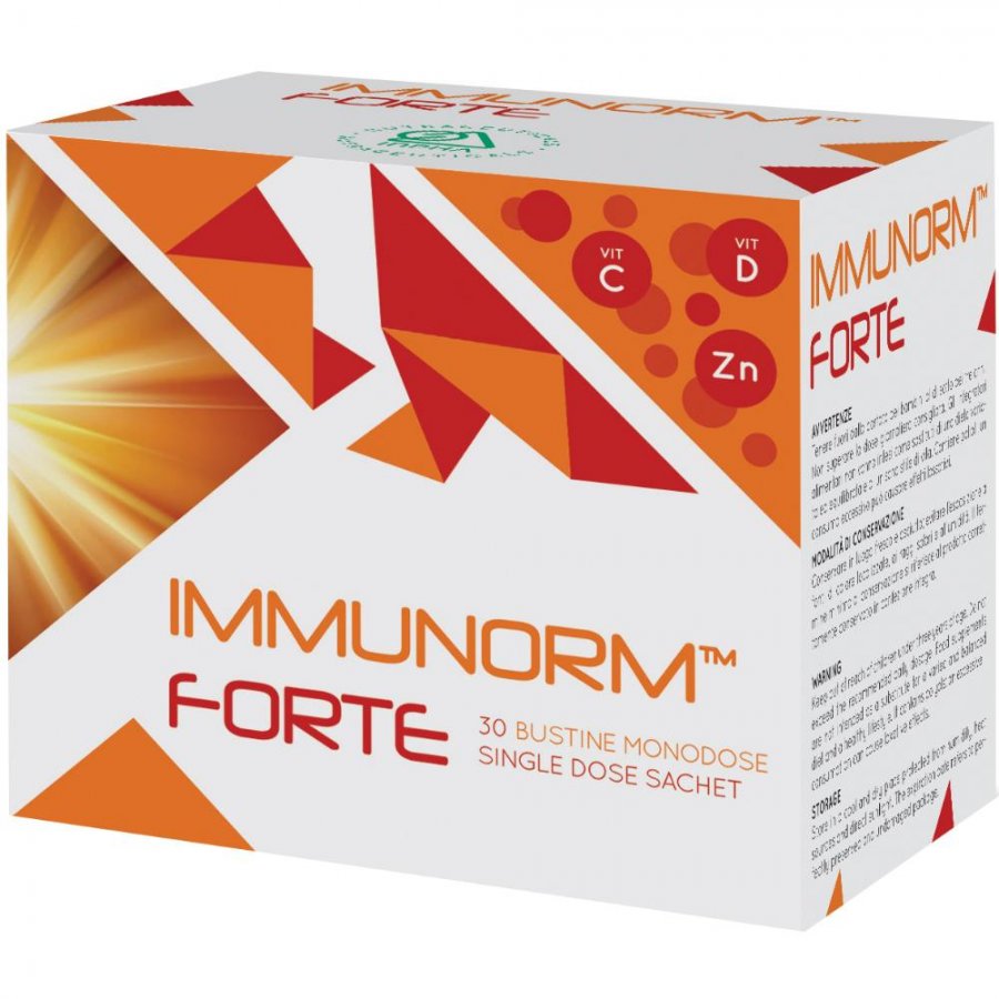 Immunorm Forte 30 Bustine Monodose - Integratore per il Sistema Immunitario con Vitamina C, Vitamina D e Zinco