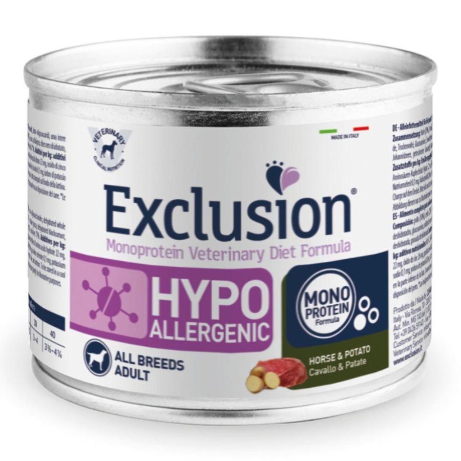 EXCLUSION CANE DIET HYPOALLERGENIC ALL BREEDS ADULT CAVALLO PATATE 200GR (lattina)