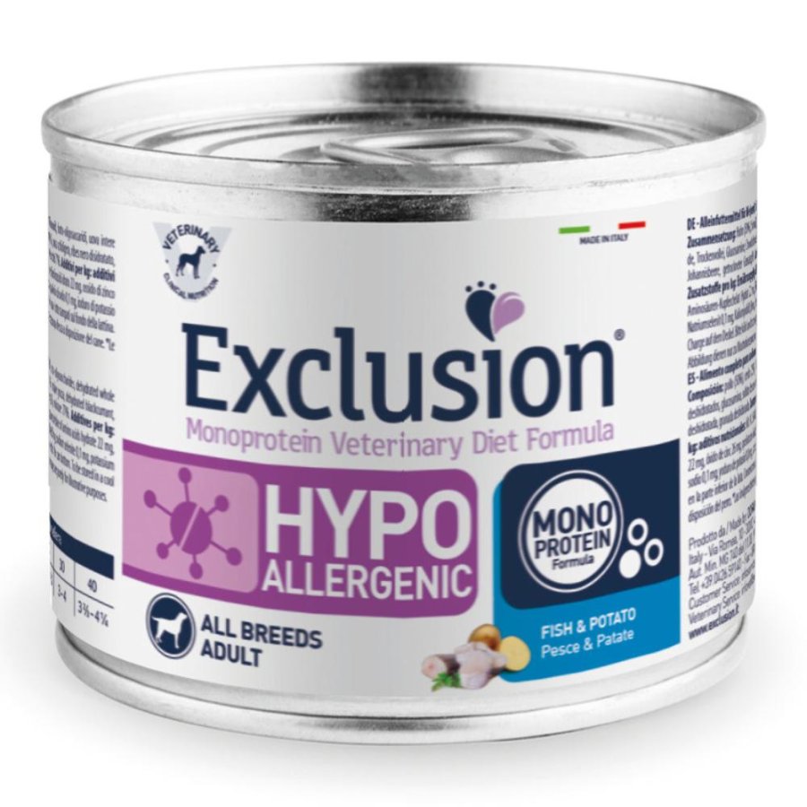 EXCLUSION CANE DIET HYPOALLERGENIC ALL BREEDS ADULT PESCE PATATE 200GR (lattina)