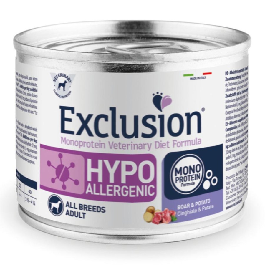 EXCLUSION CANE DIET HYPOALLERGENIC ALL BREEDS ADULT CINGHIALE PATATE 200GR (lattina)