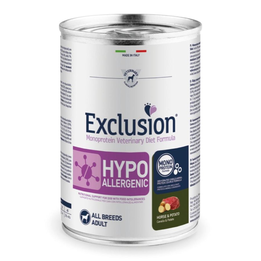 EXCLUSION CANE DIET HYPOALLERGENIC ALL BREEDS ADULT CAVALLO PATATE 400GR (lattina)