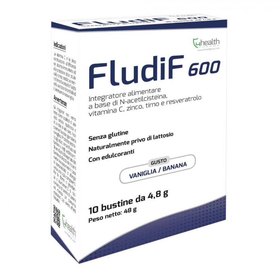 Fludif 600 Gusto Vaniglia/Banana - 10 Bustine - Integratore con N-Acetilcisteina e Vitamina C