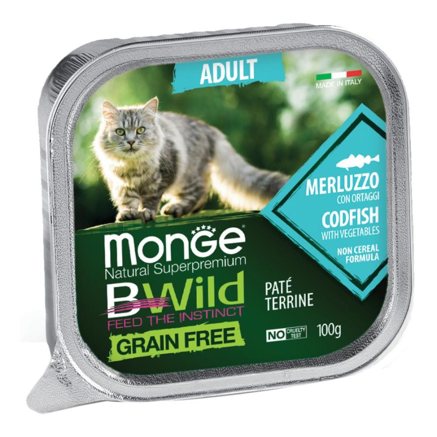 MONGE GATTO BWILD GRAIN FREE STERILISED MERLUZZO 100GR (vaschetta)