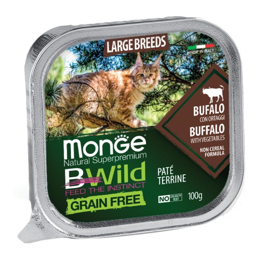 MONGE GATTO BWILD GRAIN FREE LARGE BREEDS BUFALO 100GR (vaschetta)