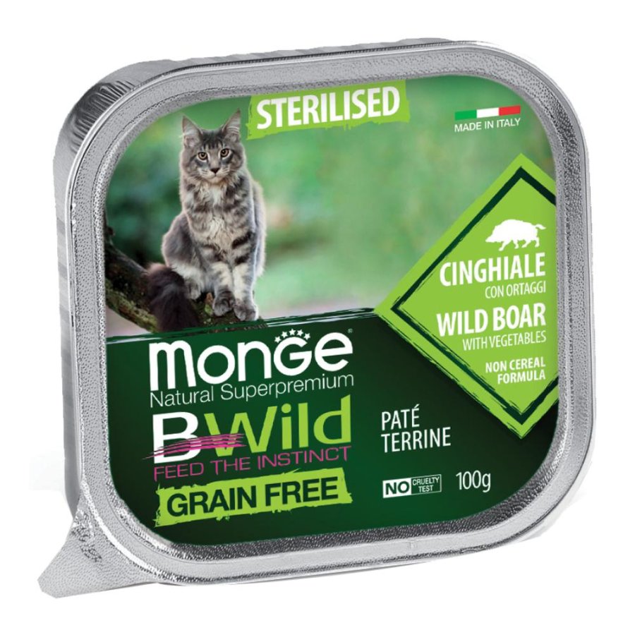 MONGE GATTO BWILD GRAIN FREE STERILISED CINGHIALE 100GR (vaschetta)