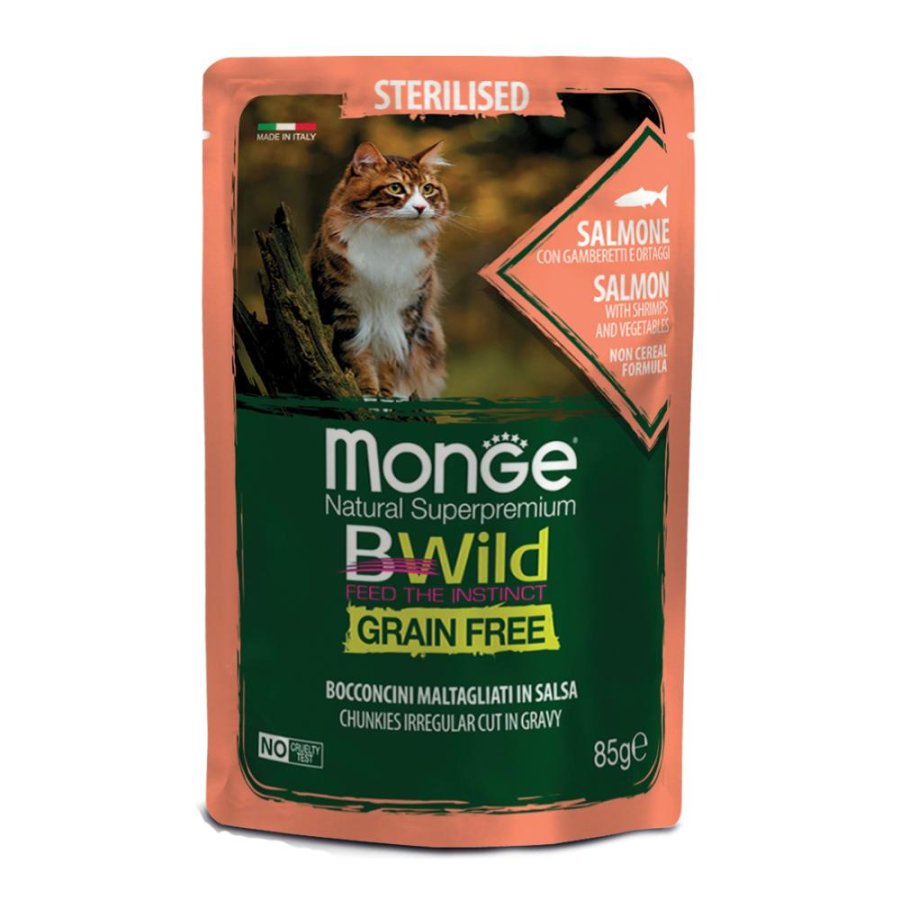 MONGE GATTO BWILD STERILISED SALMONE GAMBERETTI 85GR (bustina)
