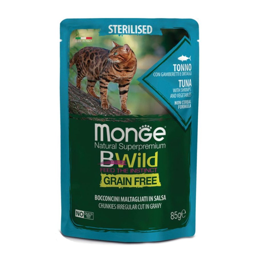 MONGE GATTO BWILD STERILISED TONNO GAMBERETTI 85GR (bustina)
