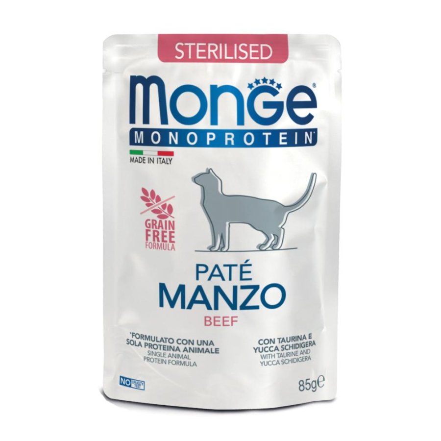 MONGE GATTO MONOPROTEICO STERILISED PATE' MANZO 85GR (bustina)