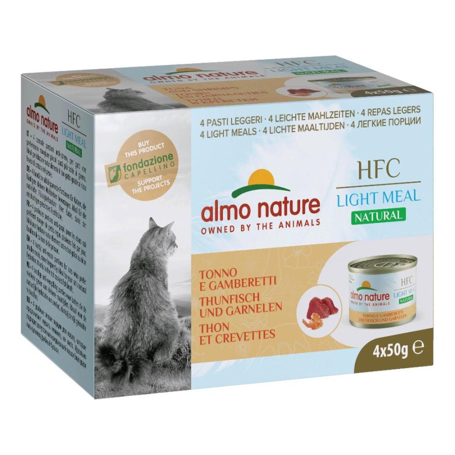 ALMO NATURE GATTO HFC LIGHT MEAL TONNO GAMBERETTI 4x50GR (lattina) MULTIPACK