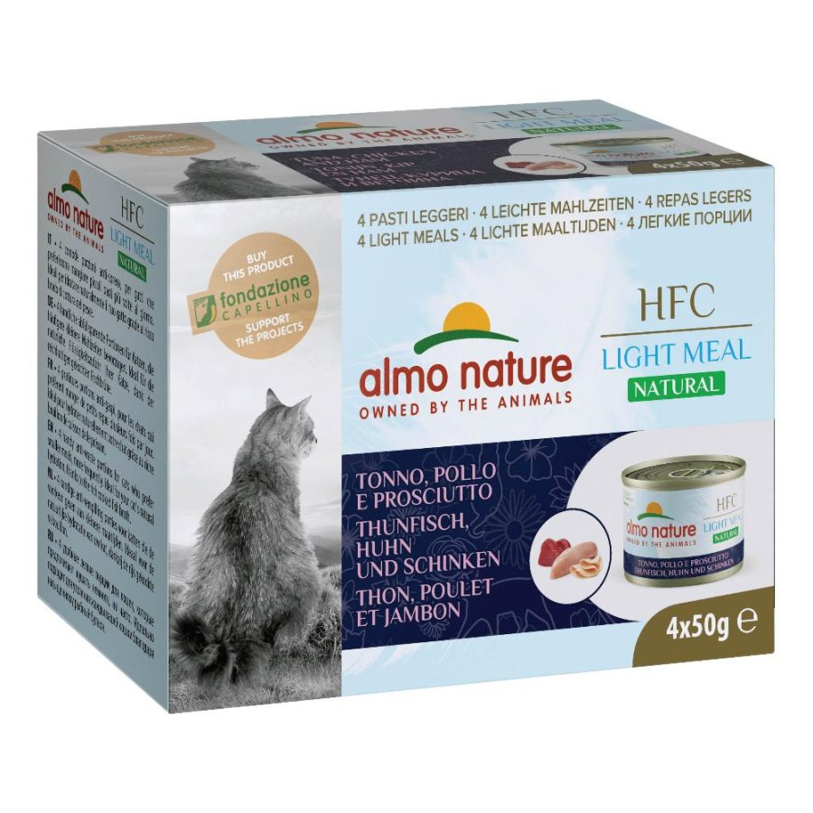 ALMO NATURE GATTO HFC LIGHT TONNO POLLO PROSCIUTTO 4x50GR (lattina) MULTIPACK