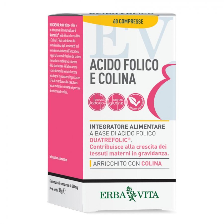 ACIDO FOLICO COLINA 60 Compresse - Integratore Vitamine B9 e B4 - Marca SaluteVita