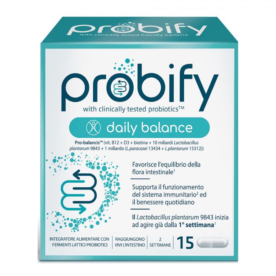 Probify Daily Balance - Integratore Probiotico 15 Capsule, Equilibrio Quotidiano della Flora Intestinale