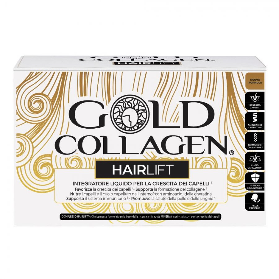 Gold Collagen Hairlift 10 Flaconi da 50ml - Integratore per Capelli e Cuoio Capelluto Sani