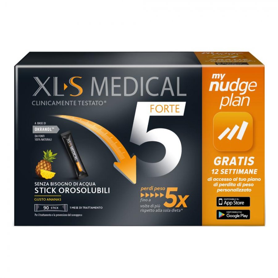 XL-S Medical Forte 5 90 Stick Gusto Ananas - Integratore per la Perdita di Peso e il Controllo del Peso Corporeo