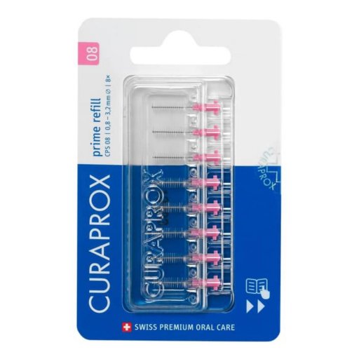 Curaprox CPS 08 Scovolino Interdentale Prime Refill Pink, 8 Pezzi, Igiene Orale, Carie, Gengivite, Alitosi